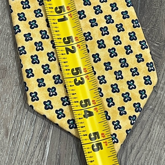 Polo Ralph Lauren Toe Made by Hand Yellow Geometric Navy Accent Designer Tie - Picture 11 of 12